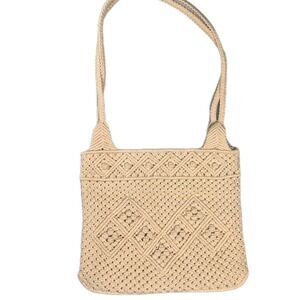 Vintage 70s knotted Macrame Natural Ivory Boho Bag Purse festival hippie